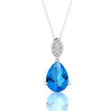 Illussion Set Diamond Pendant with Pear Cut Swiss Blue Topaz