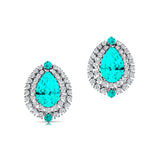 Double Halo Cluster Diamonds Teardrop Paraiba Tourmaline Stud Earrings