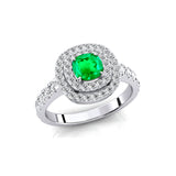 Double Halo Diamond Cushion Cut Emerald Ring