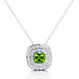 Double Halo Diamond Cushion Cut Peridot Necklace