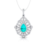 Art Deco Inspired Teardrop Paraiba Tourmaline Diamond Pendant