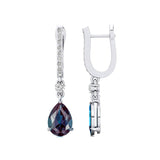 Lever Back Diamond Drop Earrings with Pear Cut Alexandrite