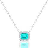 Emerald Cut Paraiba Tourmaline Halo Set Diamond Necklace