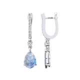 Lever Back Diamond Drop Earrings with Pear Cut Moonstone