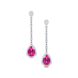 Vintage Style Pear Cut Pink Sapphire Halo Diamond Drop Earrings