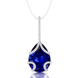 Teardrop Shaped Blue Sapphire Pendant Wrapped with Diamond Loop