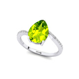 Twisted Up Down Band Pear Shaped Peridot Ring with Accent Diamonds