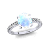 Oval Solitaire Moonstone with Accent Diamonds Engagement Ring