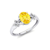 Criss Cross Diamond Ring with Oval Cut Yellow Sapphire