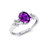 Criss Cross Diamond Ring with Oval Cut Amethyst