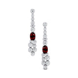 Elongated Cushion Garnet Bezel Set Diamond Drop Earrings