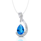 Designer Diamond Loop Pendant with Teardrop Shaped Swiss Blue Topaz