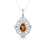 Art Deco Inspired Teardrop Citrine Diamond Pendant