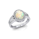 Solitaire Oval Opal Split Shank Diamond Engagement Ring