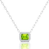 Emerald Cut Peridot Halo Set Diamond Necklace