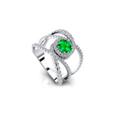 Solitaire Round Emerald Cocktail Diamond Ring