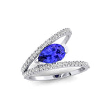 Fashionable V Shaped Diamond Ring with Pear Cut Tanzanite