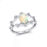 Flower Inspired Ring with Oval Shaped Opal and Accent Diamonds