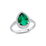 Classic Pear Shaped Emerald Halo Diamond Engagement Ring