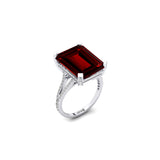 Emerald Cut Garnet Split Shank Engagement Ring with Diamonds