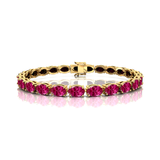 Oval Pink Sapphire Gold Tennis Bracelet - 14k 18k Solid Yellow Gold Green Gemstone Fine Bridal Wedding Jewelry Gift for Women - GeumJewels
