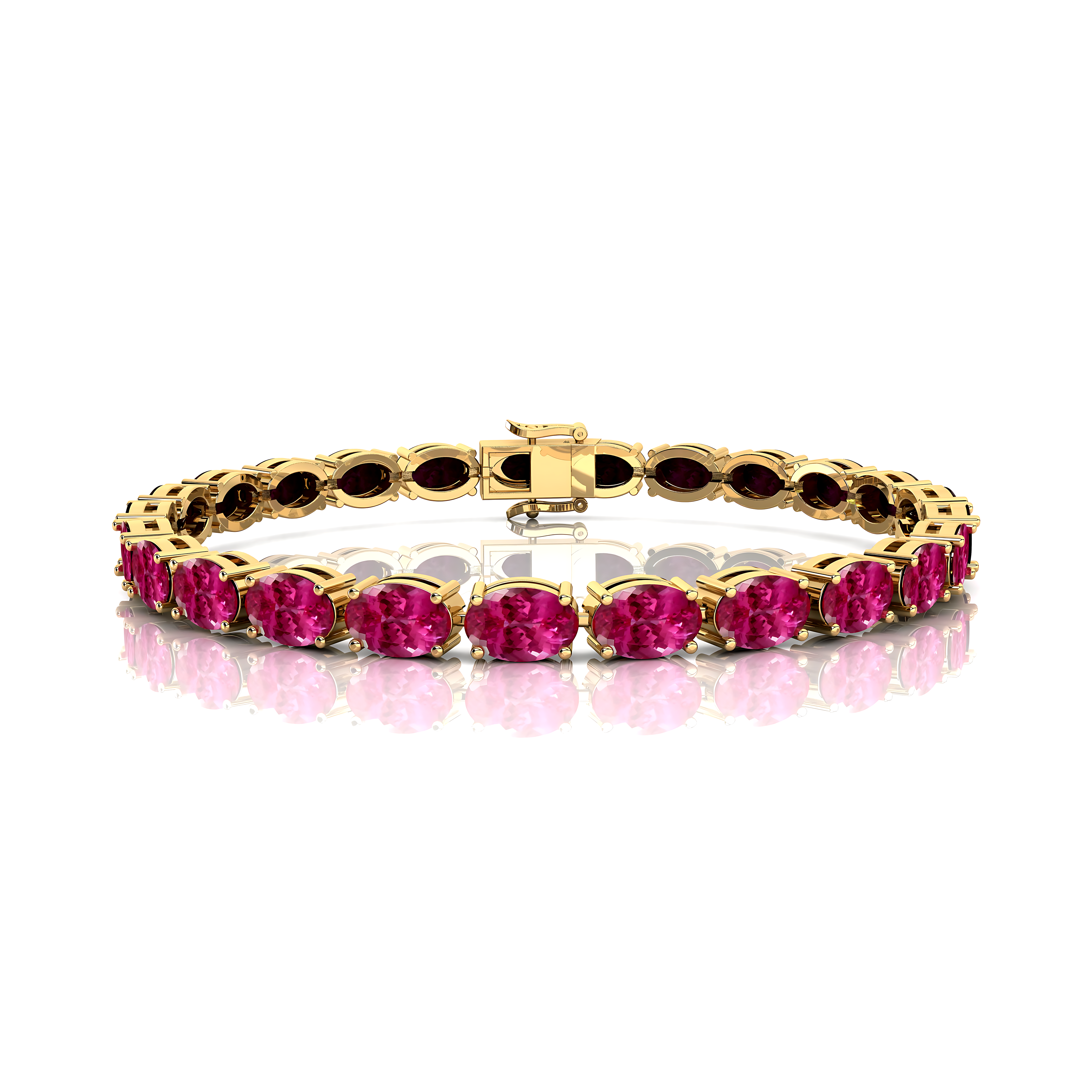 Oval Pink Sapphire Gold Tennis Bracelet - 14k 18k Solid Yellow Gold Green Gemstone Fine Bridal Wedding Jewelry Gift for Women - GeumJewels