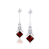 Inverted Princess Cut Garnet Drop Earrings with Diamonds