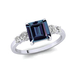 Princess Cut Alexandrite Graduating Accent Diamond Ring