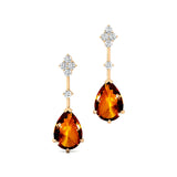 Teardrop Citrine Drop Earrings with Accent Diamonds