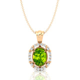 Vintage Style Oval Shaped Peridot Halo Set with Diamond Accents