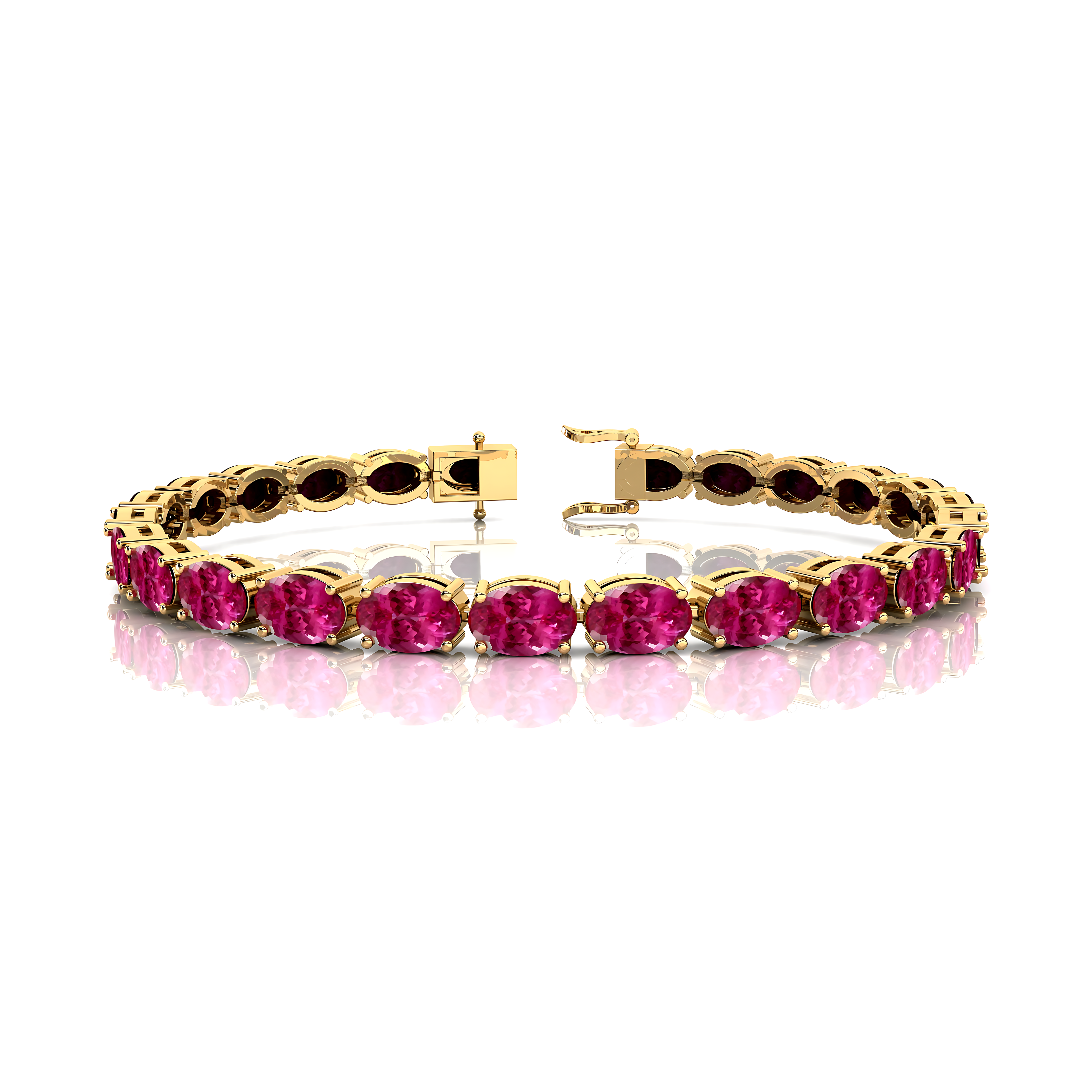 Oval Pink Sapphire Gold Tennis Bracelet - 14k 18k Solid Yellow Gold Green Gemstone Fine Bridal Wedding Jewelry Gift for Women - GeumJewels