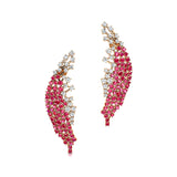 Nature Inspired Feather Shaped Cocktail Pink Sapphire Earrings with Diamond Accents