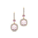 Halo Diamond Cushion Cut Morganite Dangle Earrings