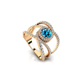 Solitaire Round London Blue Topaz Cocktail Diamond Ring