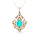 Art Deco Inspired Teardrop Paraiba Tourmaline Diamond Pendant