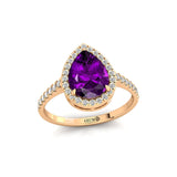 Classic Pear Shaped Amethyst Halo Diamond Engagement Ring