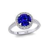 Classic Round Halo Diamonds with Solitaire Tanzanite Engagement Ring