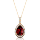 Garnet Teardrop Pendant with Diamond Halo