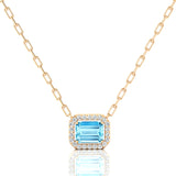 Emerald Cut Aquamarine Halo Set Diamond Necklace