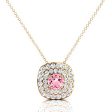 Double Halo Diamond Cushion Cut Morganite Necklace