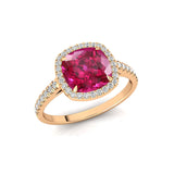 Halo Diamond Engagement Ring with Cushion Cut Pink Sapphire