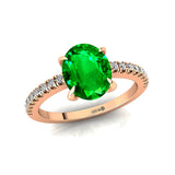 Oval Solitaire Emerald with Accent Diamonds Engagement Ring