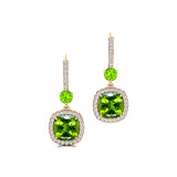 Halo Diamond Cushion Cut Peridot Dangle Earrings