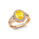 Solitaire Oval Yellow Sapphire Split Shank Diamond Engagement Ring