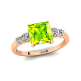 Princess Cut Peridot Graduating Accent Diamond Ring