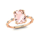 Cushion Cut Morganite Engagement Ring with Distant Diamond Band