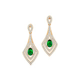 Vintage Inspired Pear Cut Emerald Diamond Drop Earrings