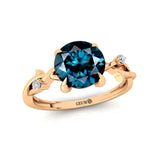 Criss Cross Nature Inspired Diamond Ring  with Round London Blue Topaz