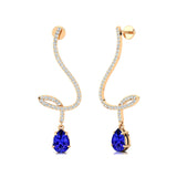 Elegant Spiral Teardrop Tanzanite Diamond Drop Earrings