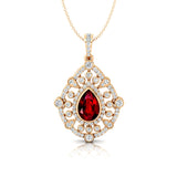 Art Deco Inspired Teardrop Ruby Diamond Pendant